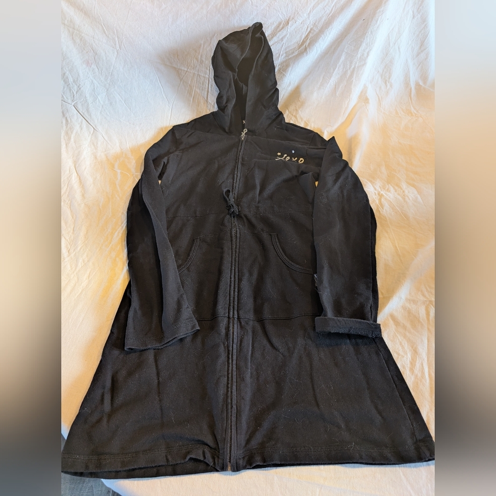 2/20$ XOXO Y2K Black Hooded Zip-Up Longline Sweatshirt